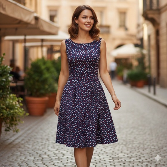 Closet Dresses & Skirts - Closet London Mini Dress Navy Blue Red White Hearts Pattern Fit Flare Zipper 8